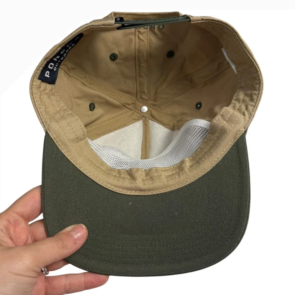 Poncho Outdoors Eagle & Trout Embroidered Tan Green‎ Baseball Cap Hat Adjustable